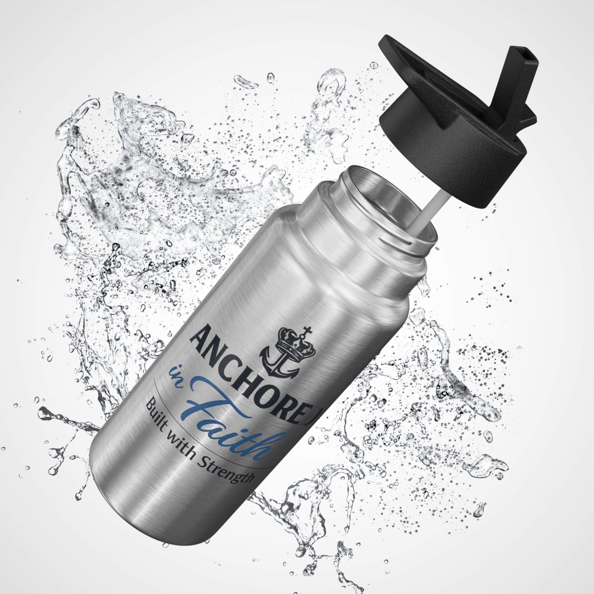 Anchored in Faith™ 32 oz Stainless Steel Water Bottle with Straw | Insulated Faith Water Bottle