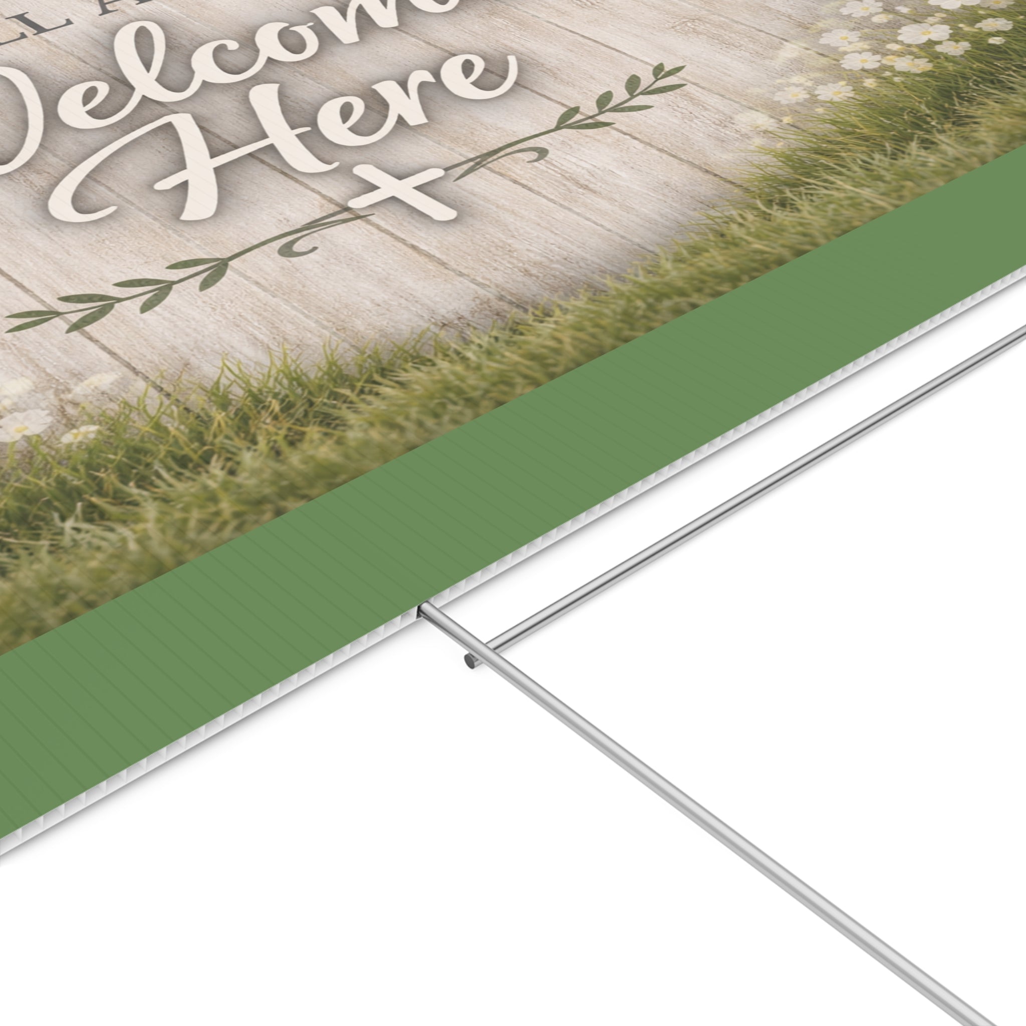 All Are Welcome Here Yard Sign — Rustic Farmhouse Christian Outdoor Décor