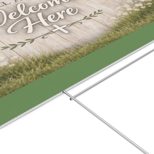 All Are Welcome Here Yard Sign — Rustic Farmhouse Christian Outdoor Décor