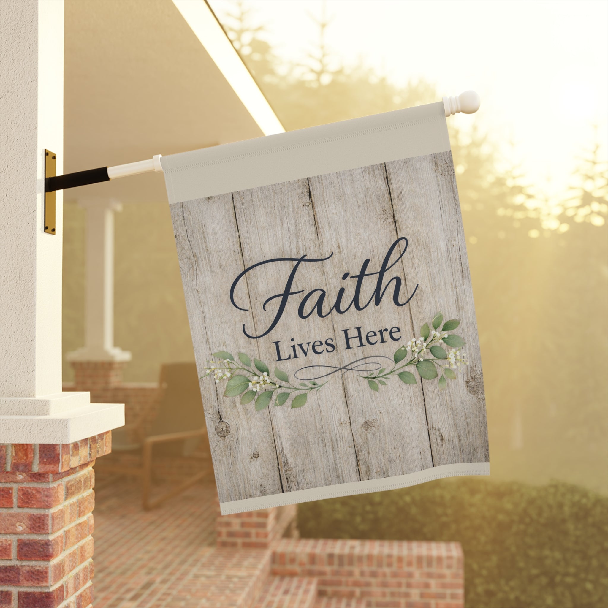 Faith Lives Here Garden Flag | Rustic Farmhouse Christian Yard Decor