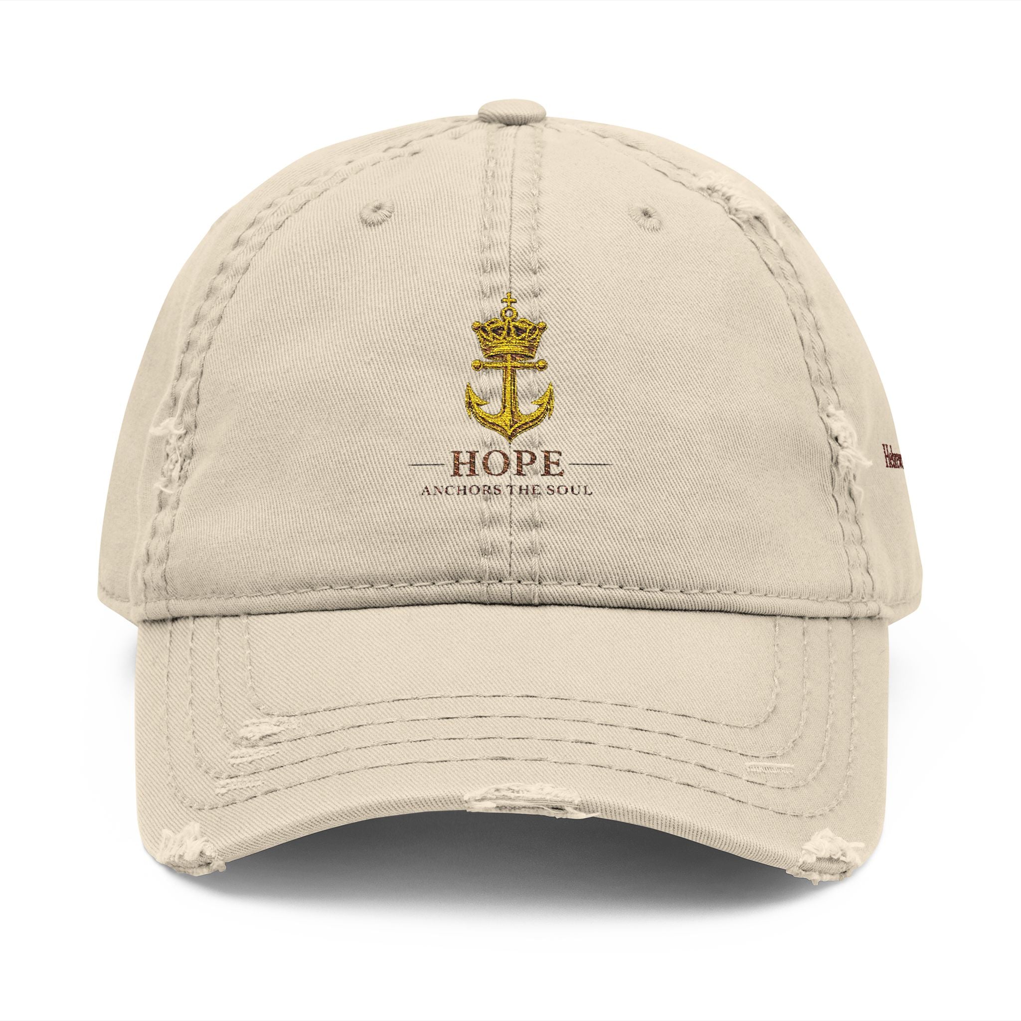 HOPE ANCHORS THE SOUL™ Distressed Embroidered Dad Hat | Hebrews 6:19 Faith-Inspired Coastal Cap