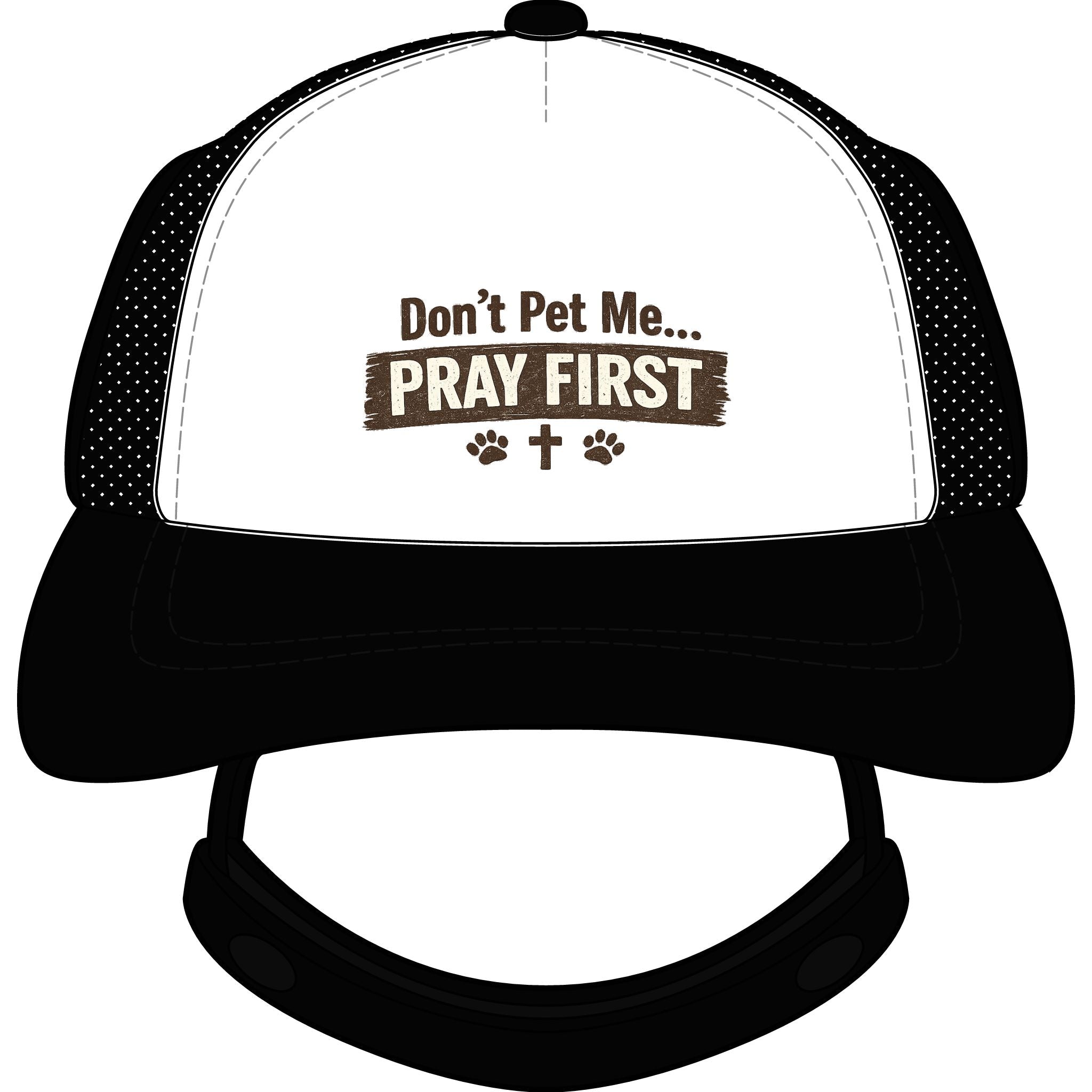 Pray First™ Dog Trucker Hat – “Don’t Pet Me… Pray First” Christian Pet Hat