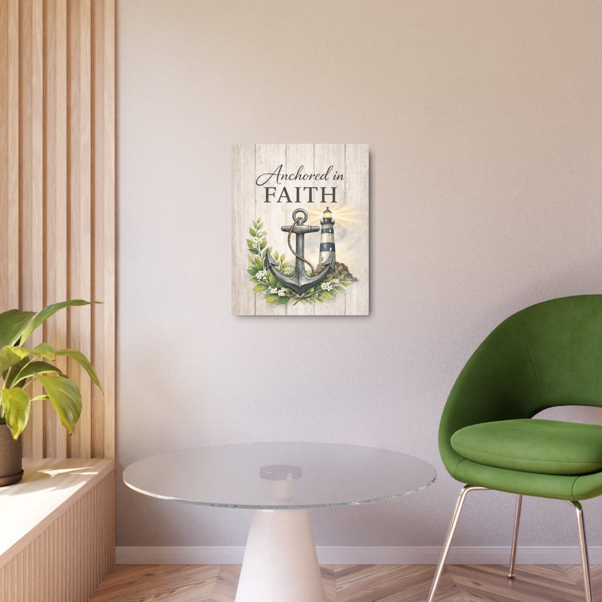 Anchored in Faith Metal Wall Art – Lighthouse Beacon Decor