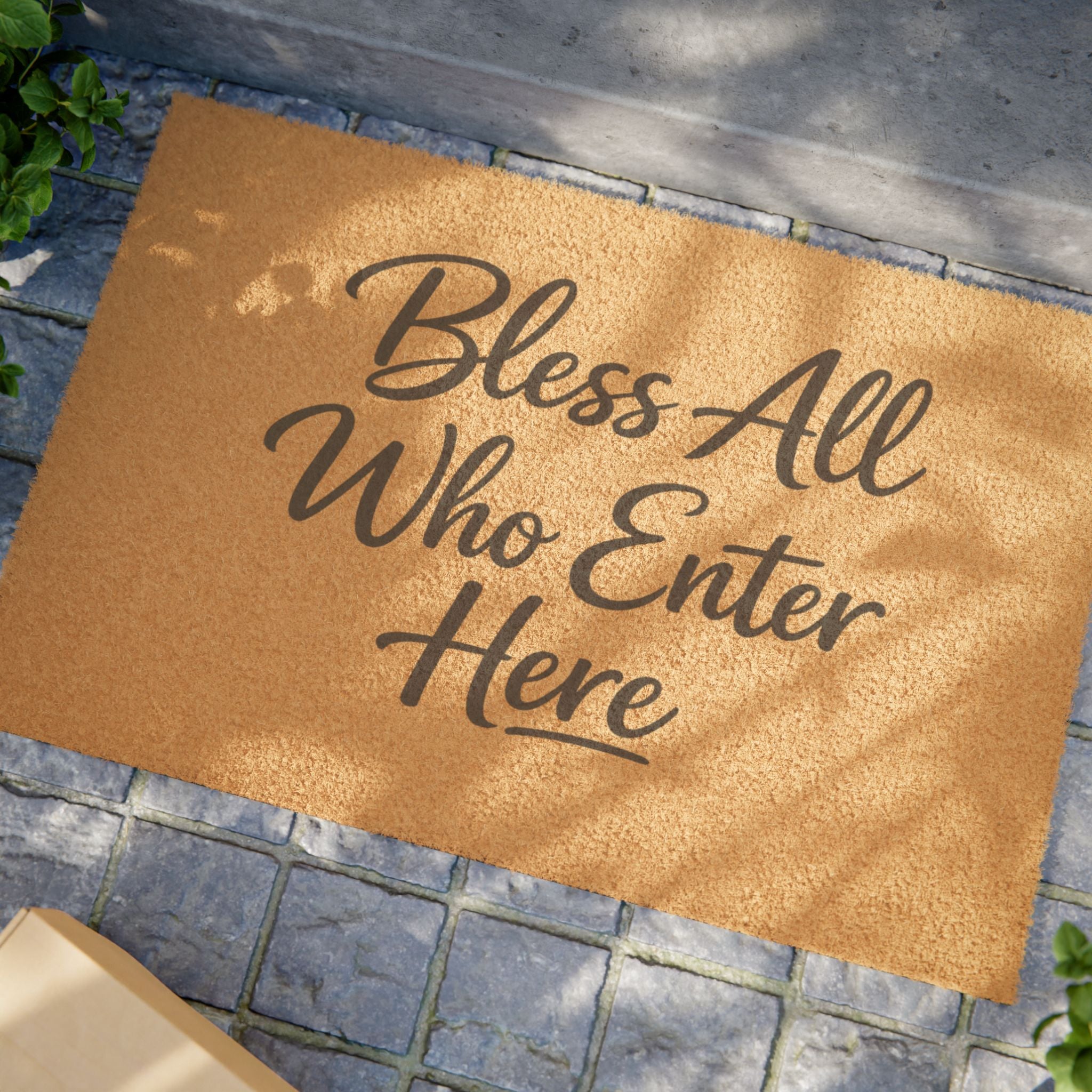 Bless All Who Enter Here Doormat | Faith Welcome Coir Mat 24" x 16"