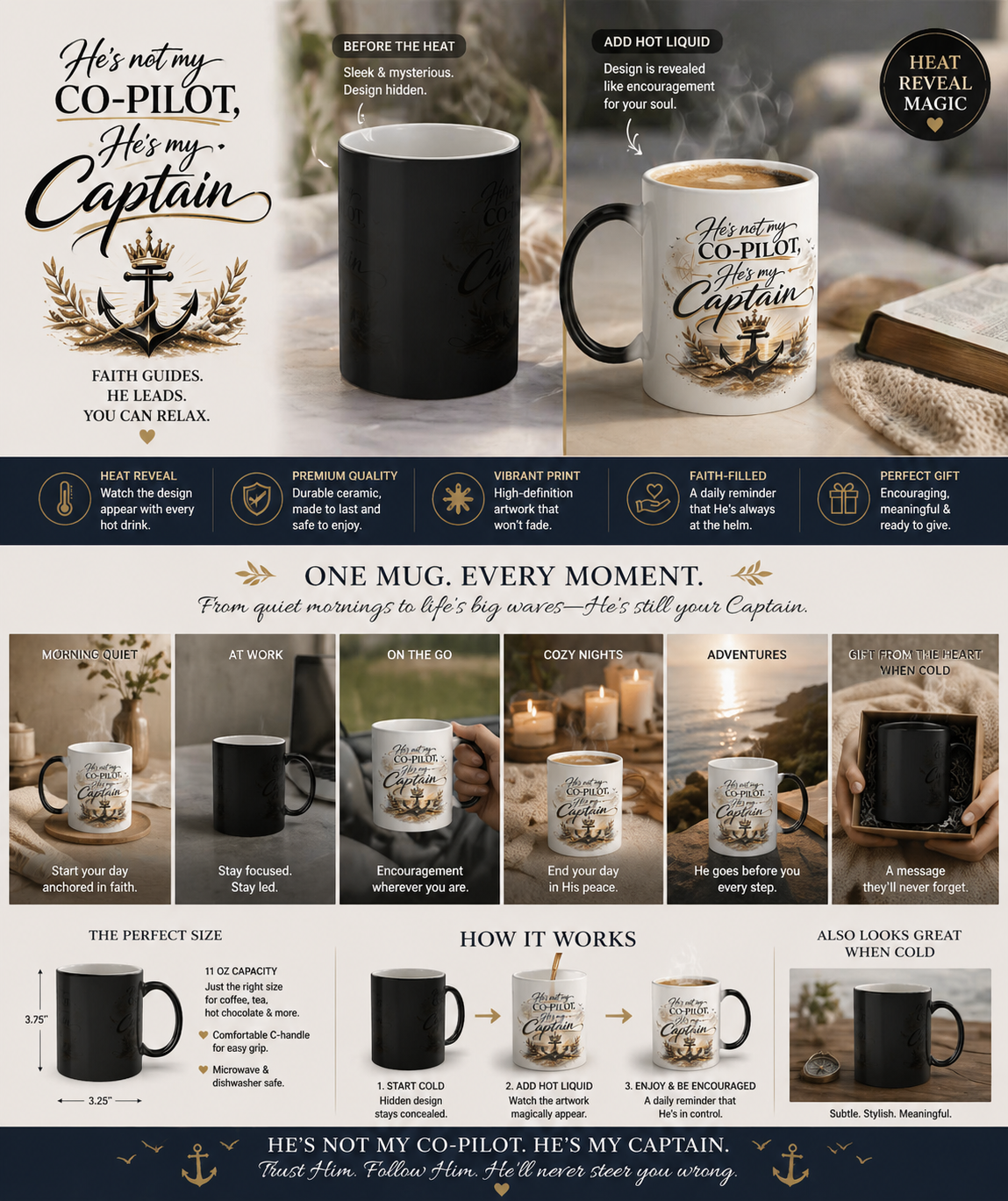 He’s Not My Co-Pilot, He’s My Captain™ Heat Reveal Coffee Mug | 11 oz Color-Changing Mug