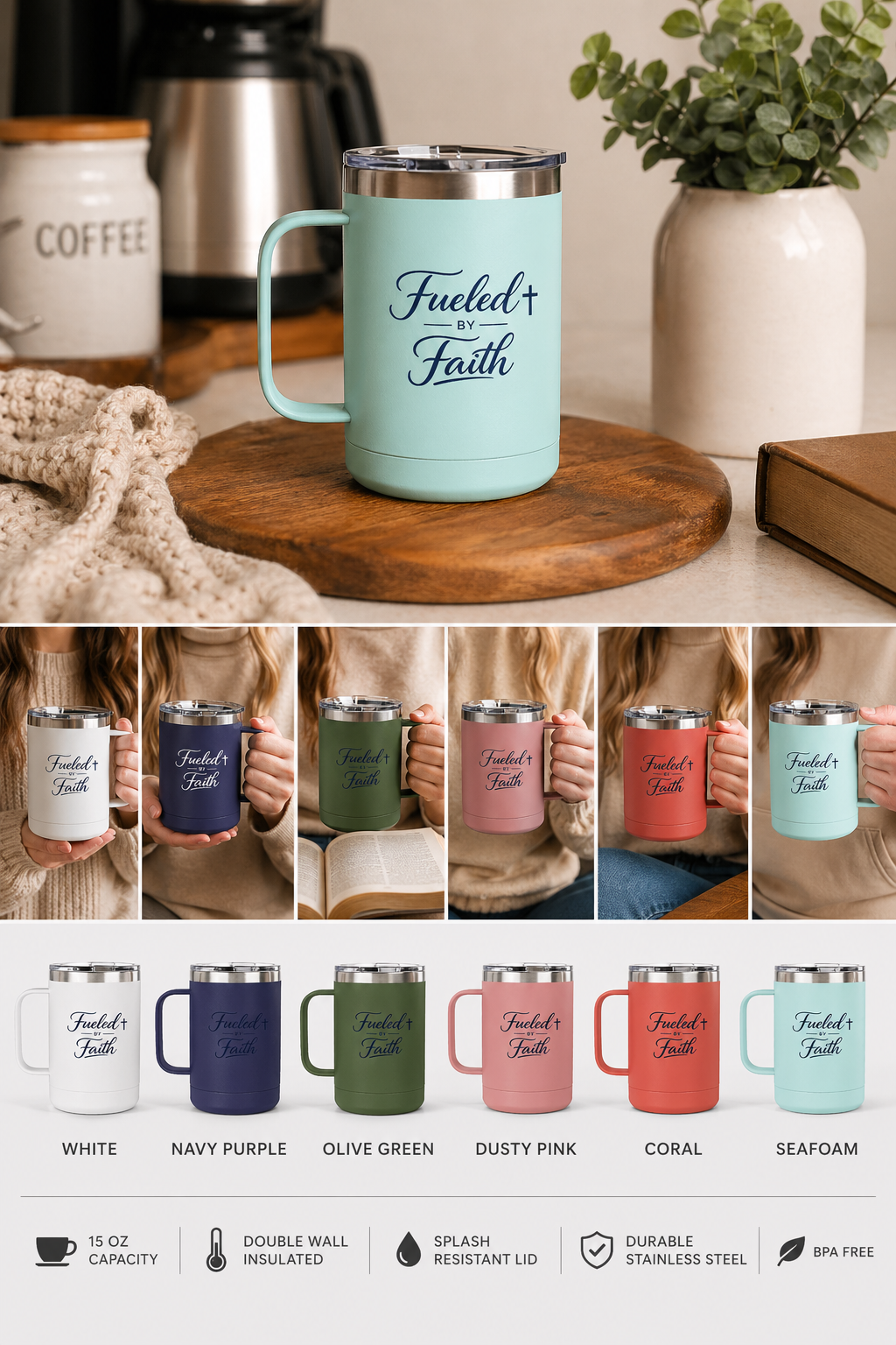 Fueled by Faith™ 15oz Insulated Coffee Tumbler with Handle & Lid