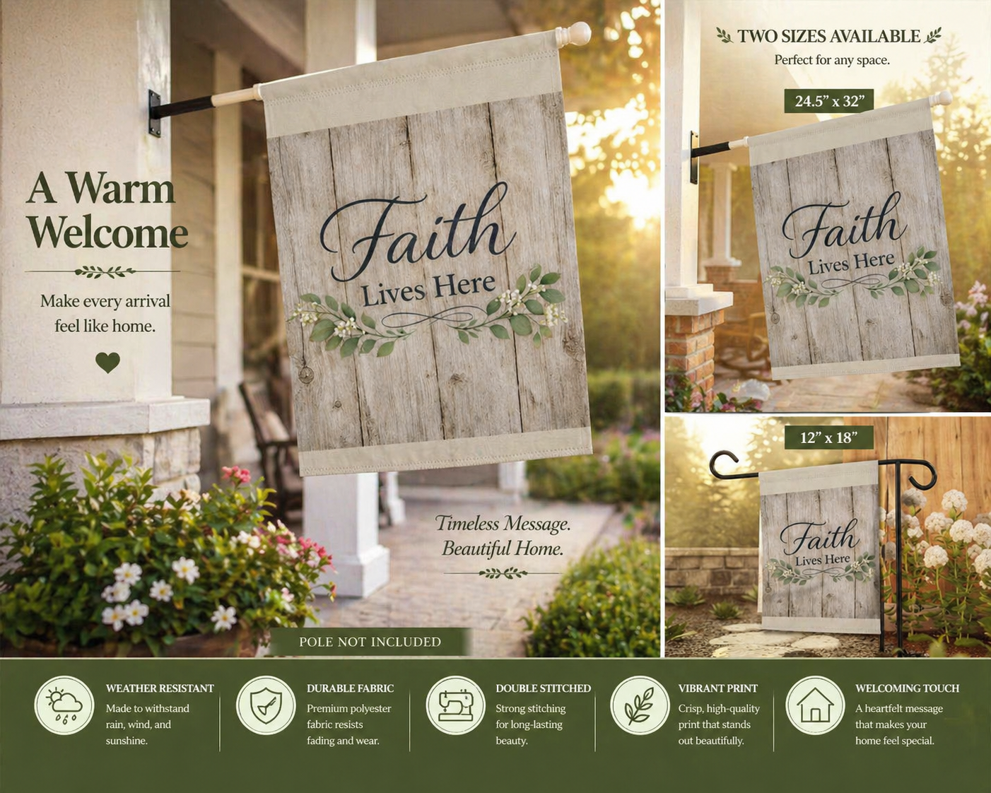 Faith Lives Here Garden Flag | Rustic Farmhouse Christian Yard Decor