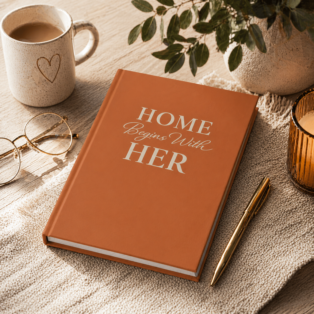 Home Begins With Her Hardcover Journal | Christian Women’s Gratitude Journal | Inspirational Faith Notebook