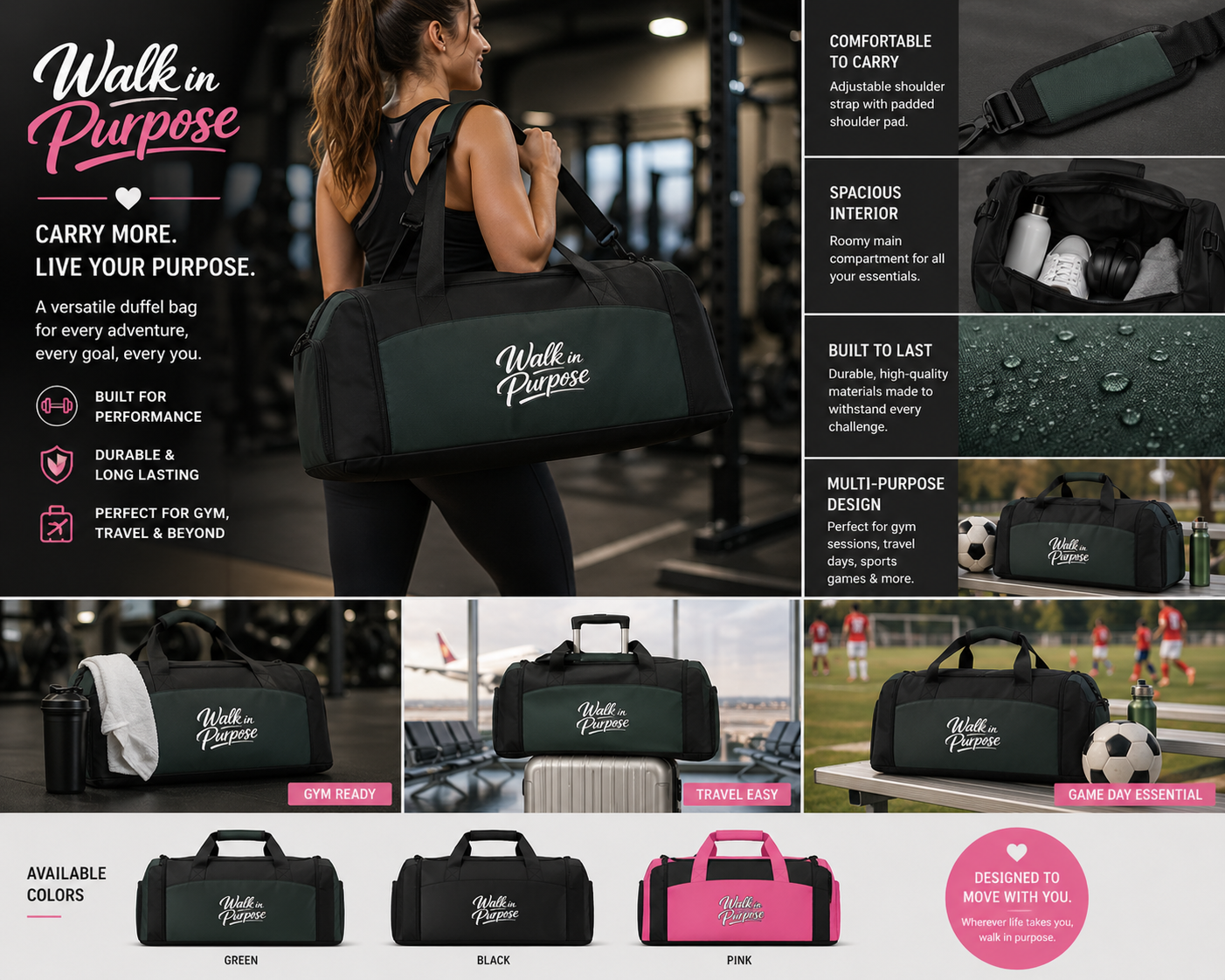 Walk in Purpose™ Duffel Bag | Durable Gym & Travel Bag with Zippered Storage