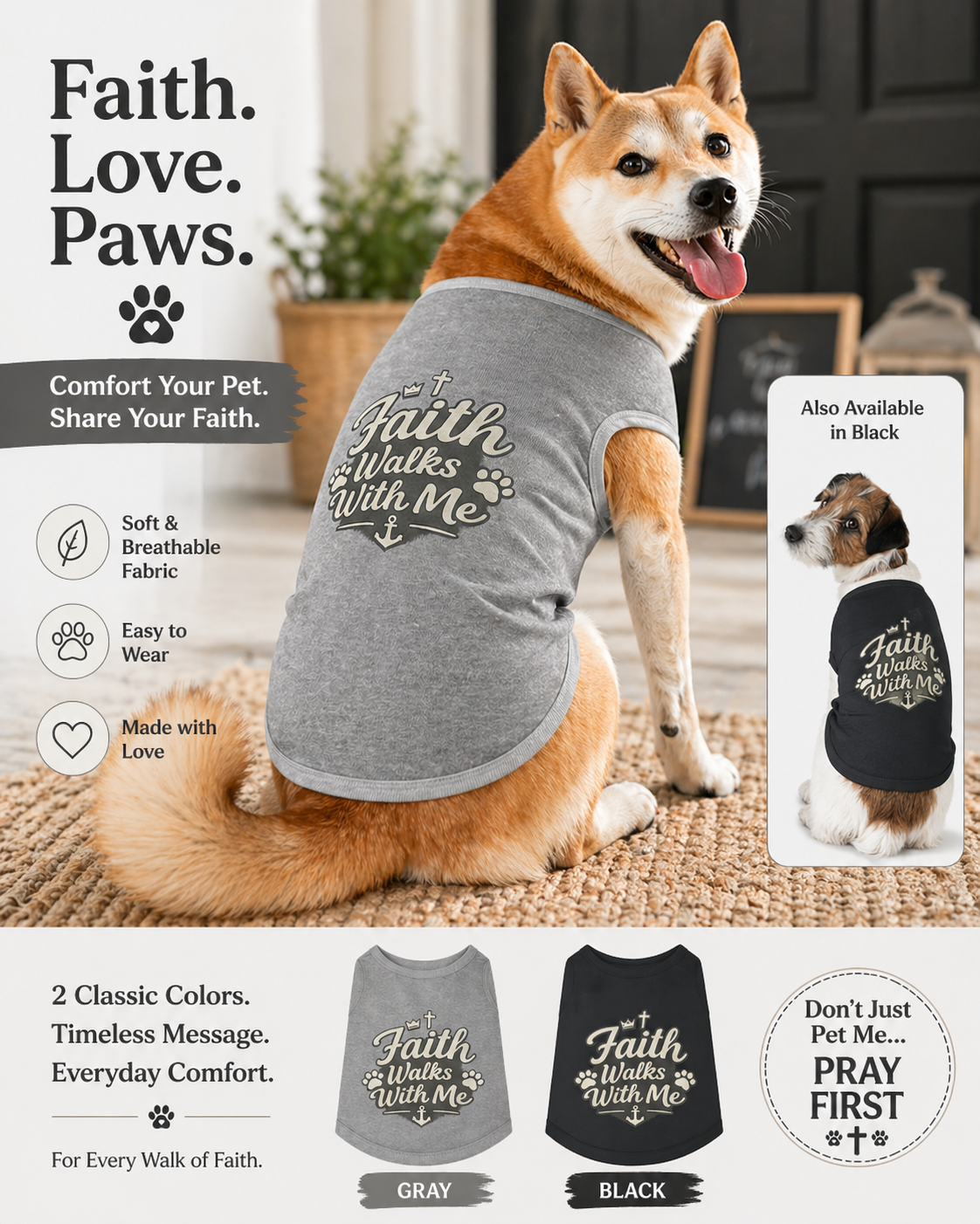 Faith Walks With Me™ Dog Tank – Christian Pet Shirt with Cross & Paw Print