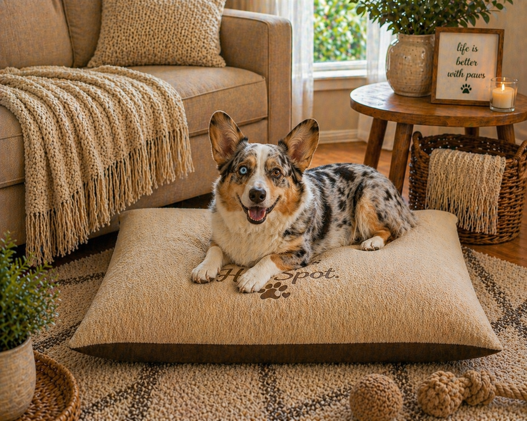 This Is Her Spot Pet Bed — Cozy Plush Dog & Cat Cushion