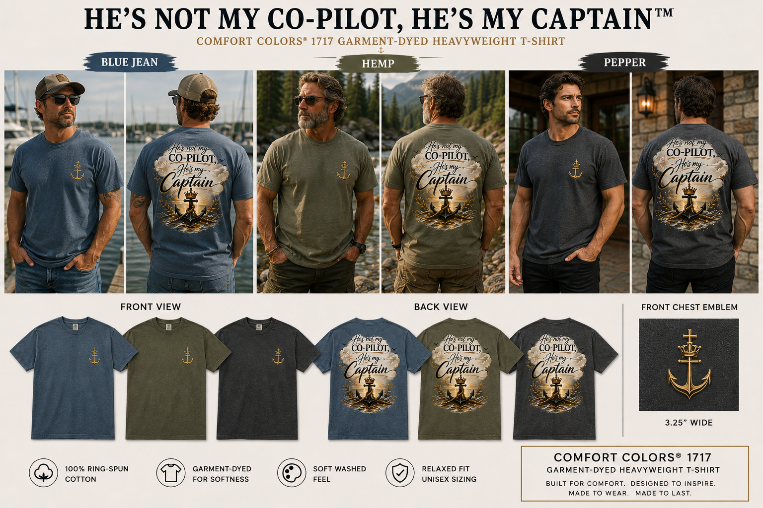 He’s My Captain™ | Garment-Dyed Coastal Faith Tee