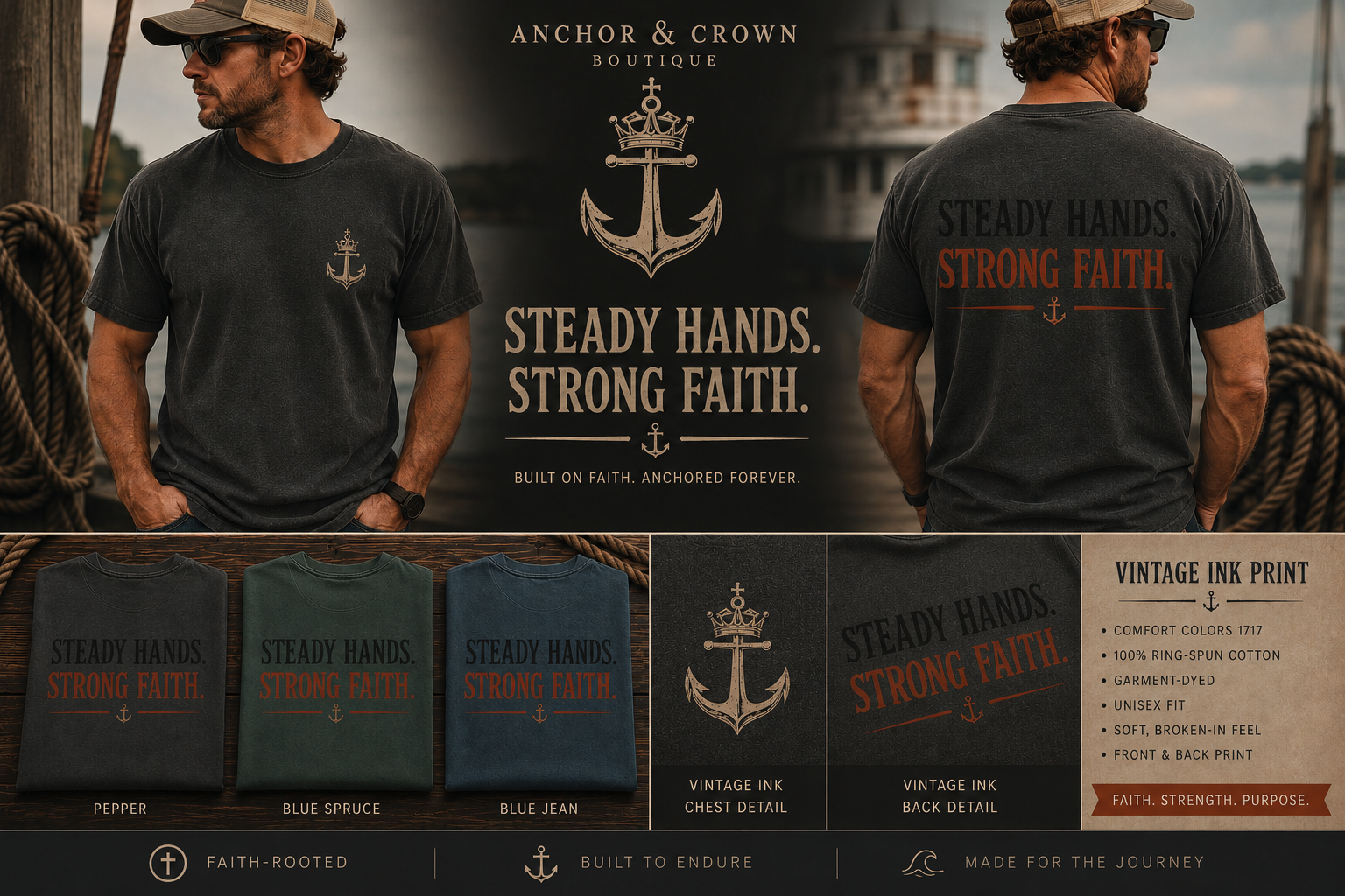 Steady Hands Strong Faith Garment-Dyed Unisex Tee