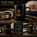 Steady Hands. Strong Faith.™ Black Ceramic Coffee Mug