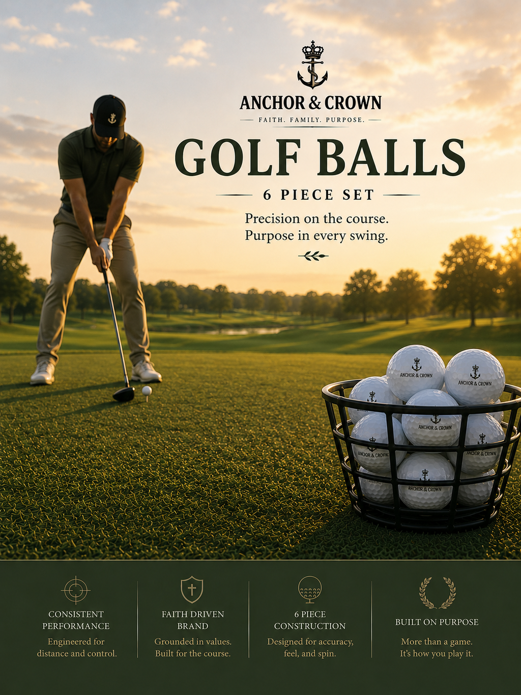 Anchor & Crown Golf Balls | 6 Piece Set