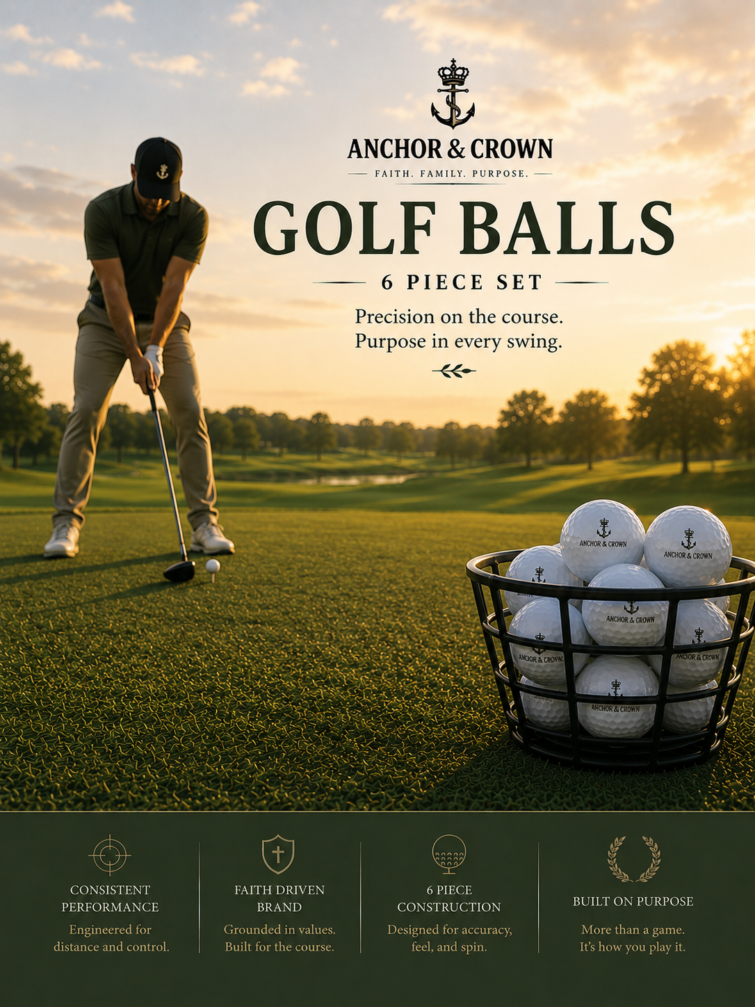 Anchor & Crown Golf Balls | 6 Piece Set