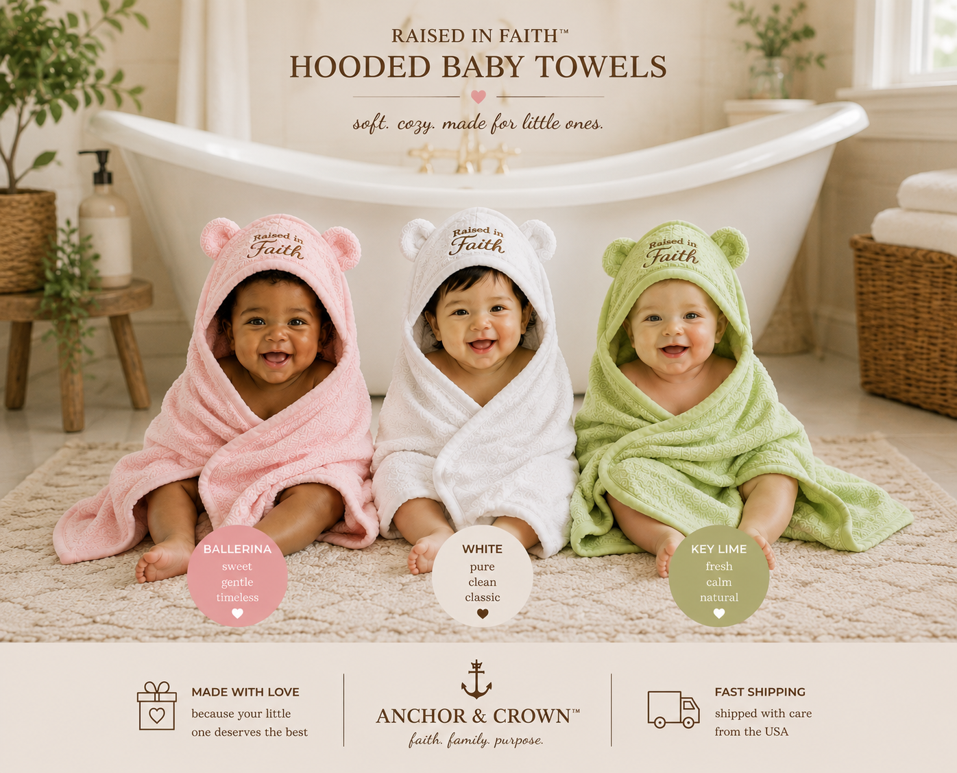 Raised in Faith™ Hooded Baby Towel with Bear Ears
