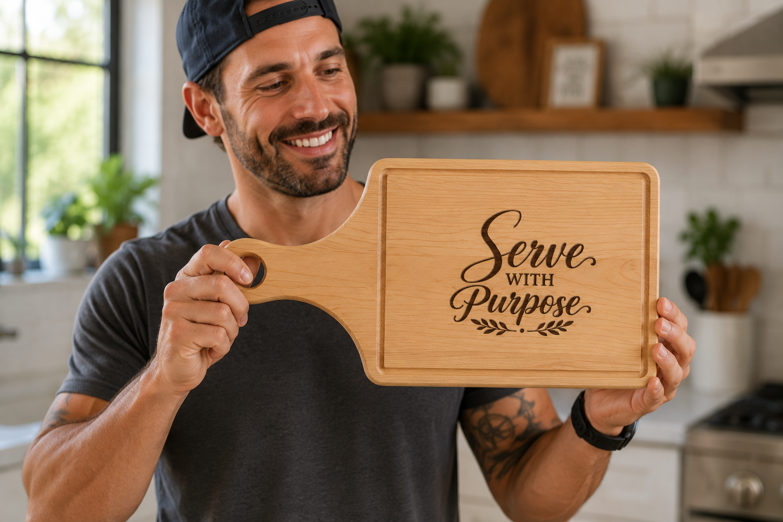 Serve With Purpose™ Engraved Cutting Board | Maple & Walnut Paddle Board