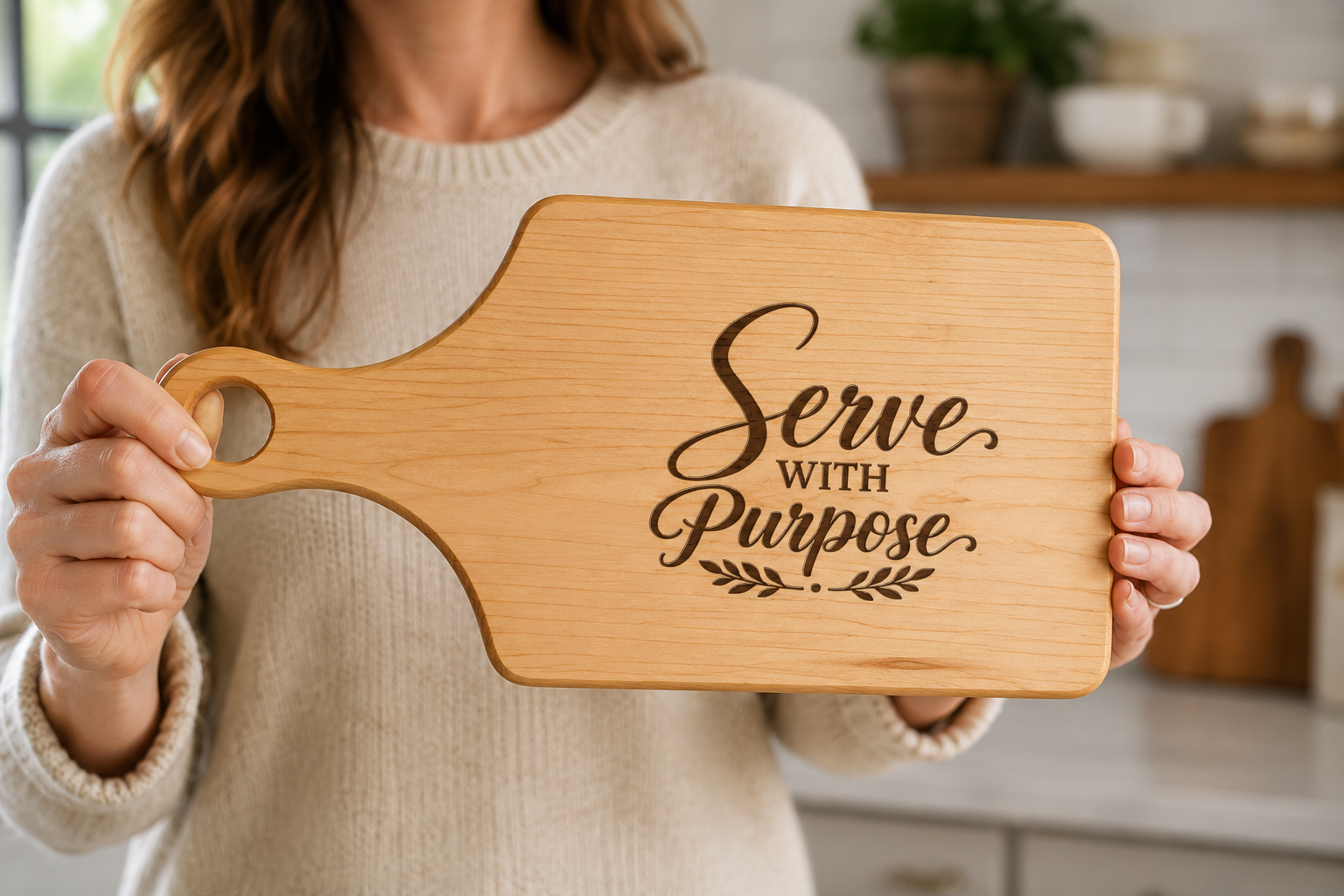 Serve With Purpose™ Engraved Cutting Board | Maple & Walnut Paddle Board