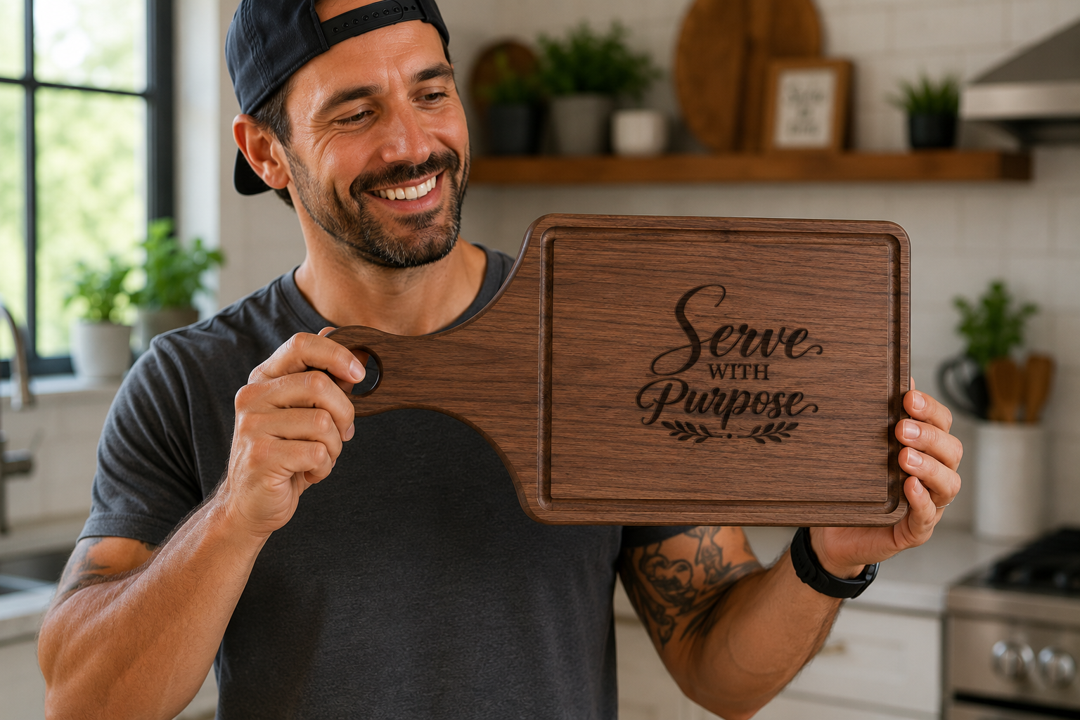 Serve With Purpose™ Engraved Cutting Board | Maple & Walnut Paddle Board