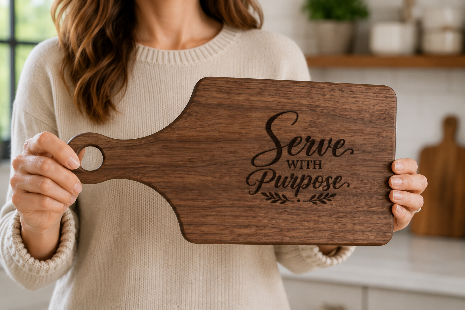 Serve With Purpose™ Engraved Cutting Board | Maple & Walnut Paddle Board