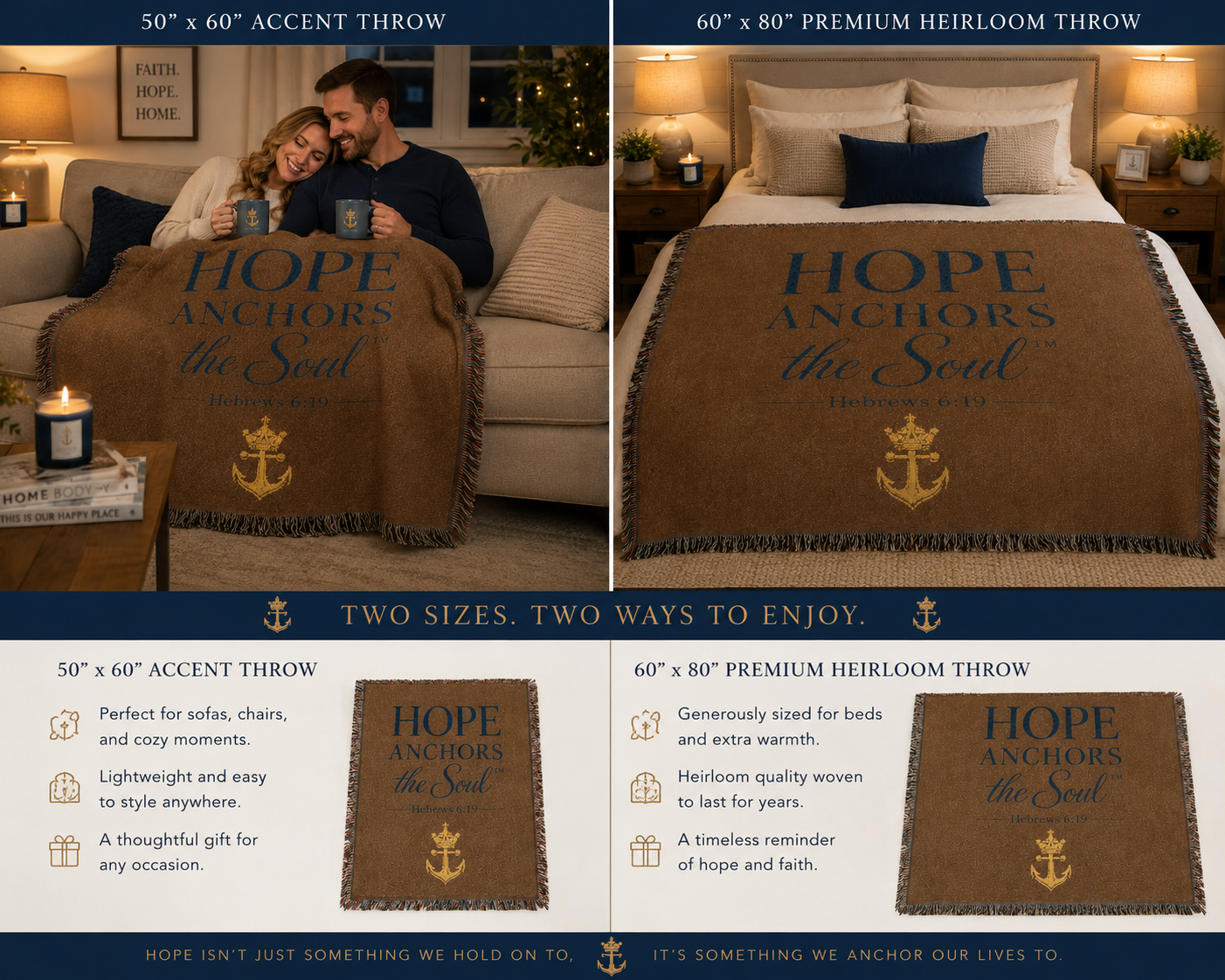 Hope Anchors the Soul™ Woven Blanket — Inspirational Christian Throw with Anchor Design