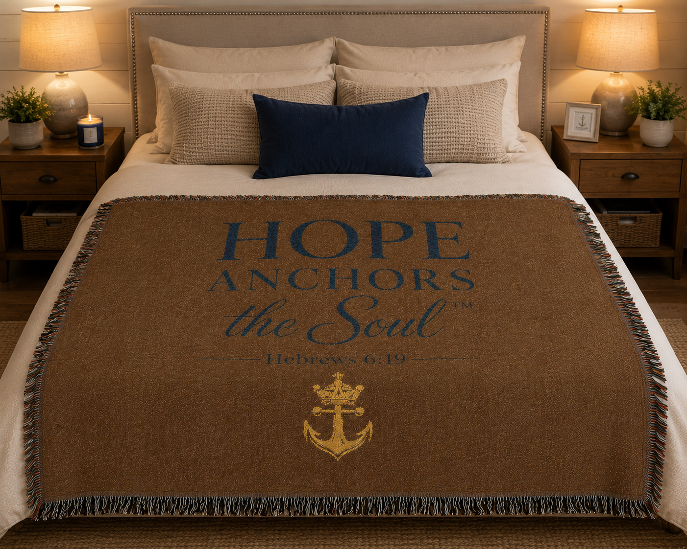 Hope Anchors the Soul™ Woven Blanket — Inspirational Christian Throw with Anchor Design