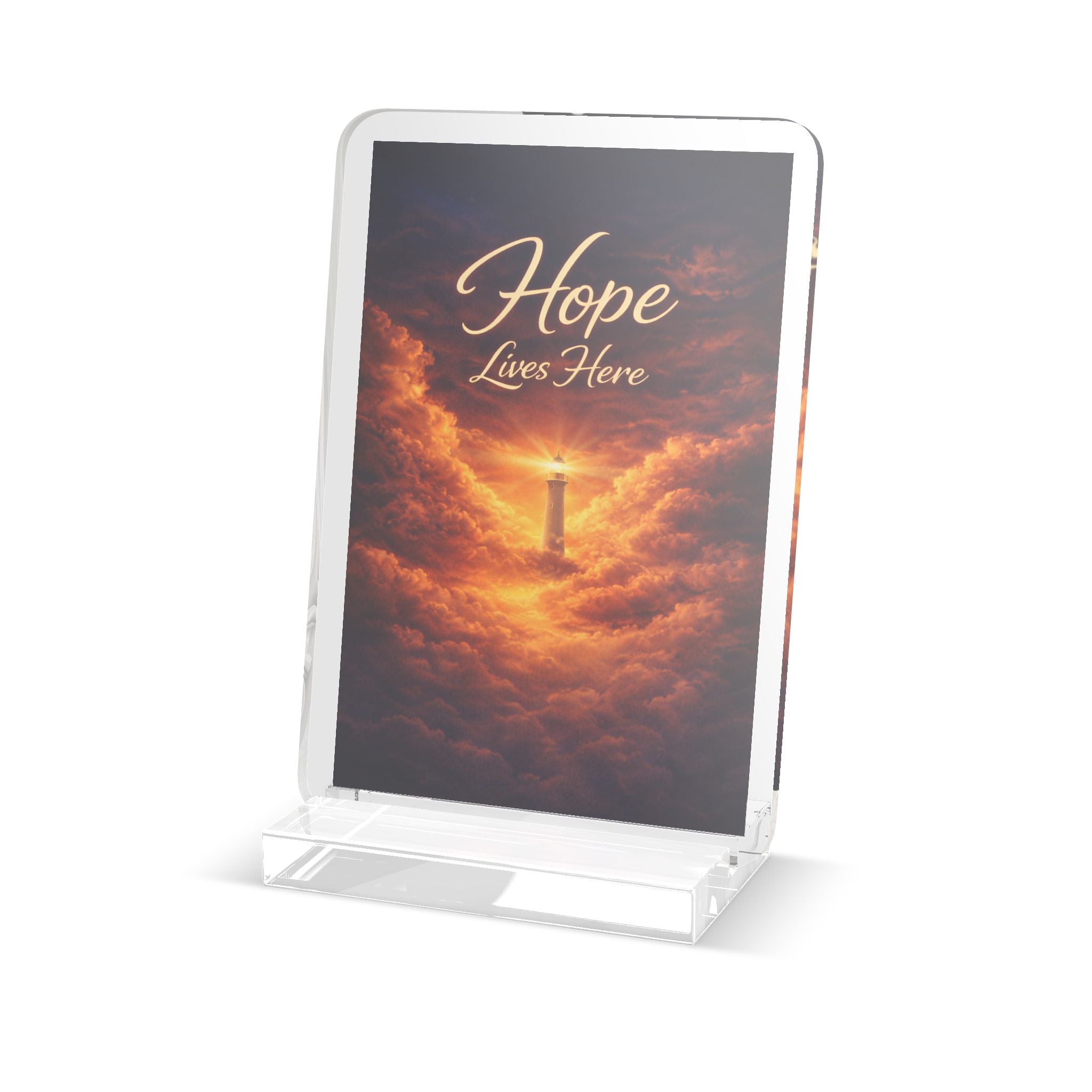 Hope Lives Here Acrylic Standee – Lighthouse Faith Desk Decor