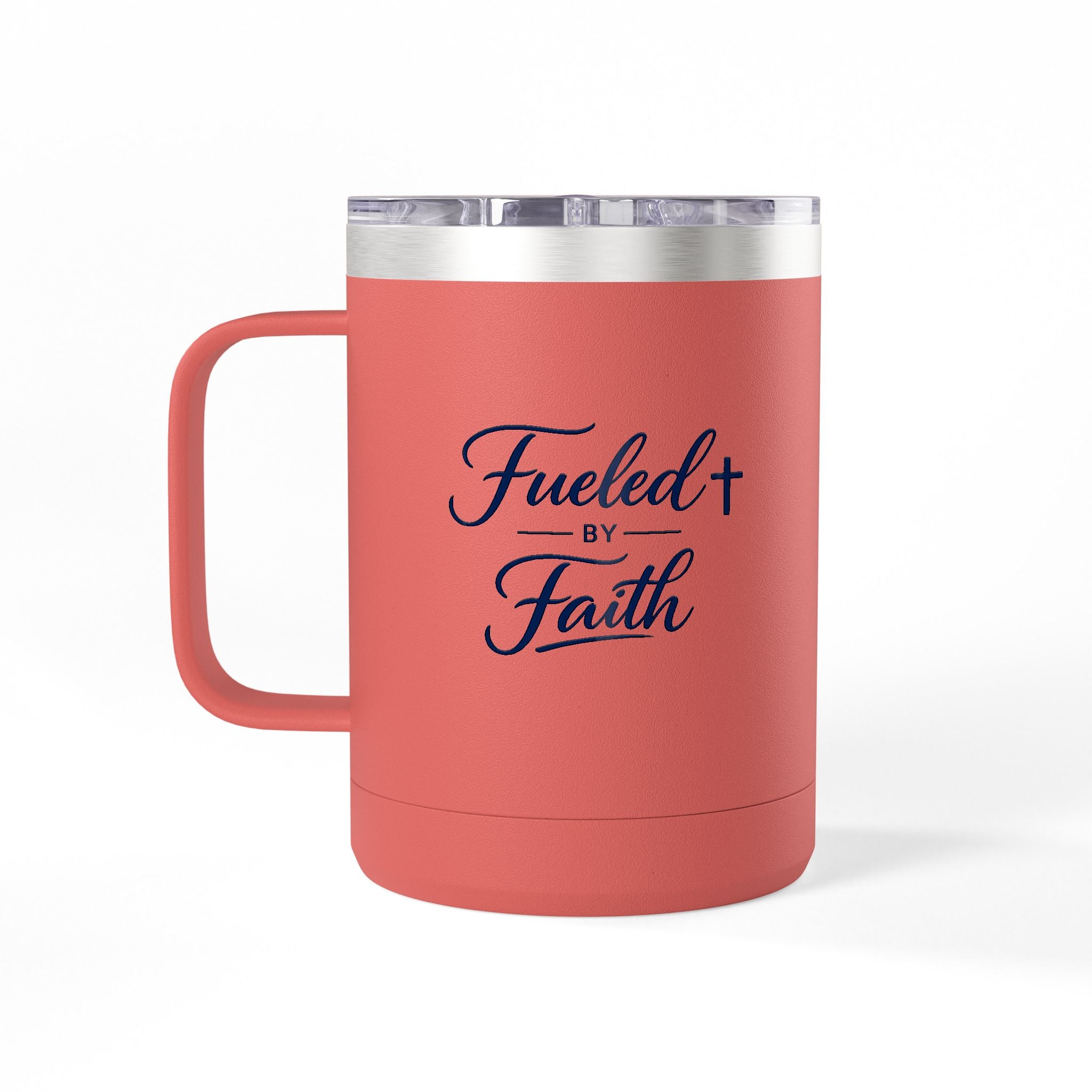 Fueled by Faith™ 15oz Insulated Coffee Tumbler with Handle & Lid | Stainless Steel Travel Mug