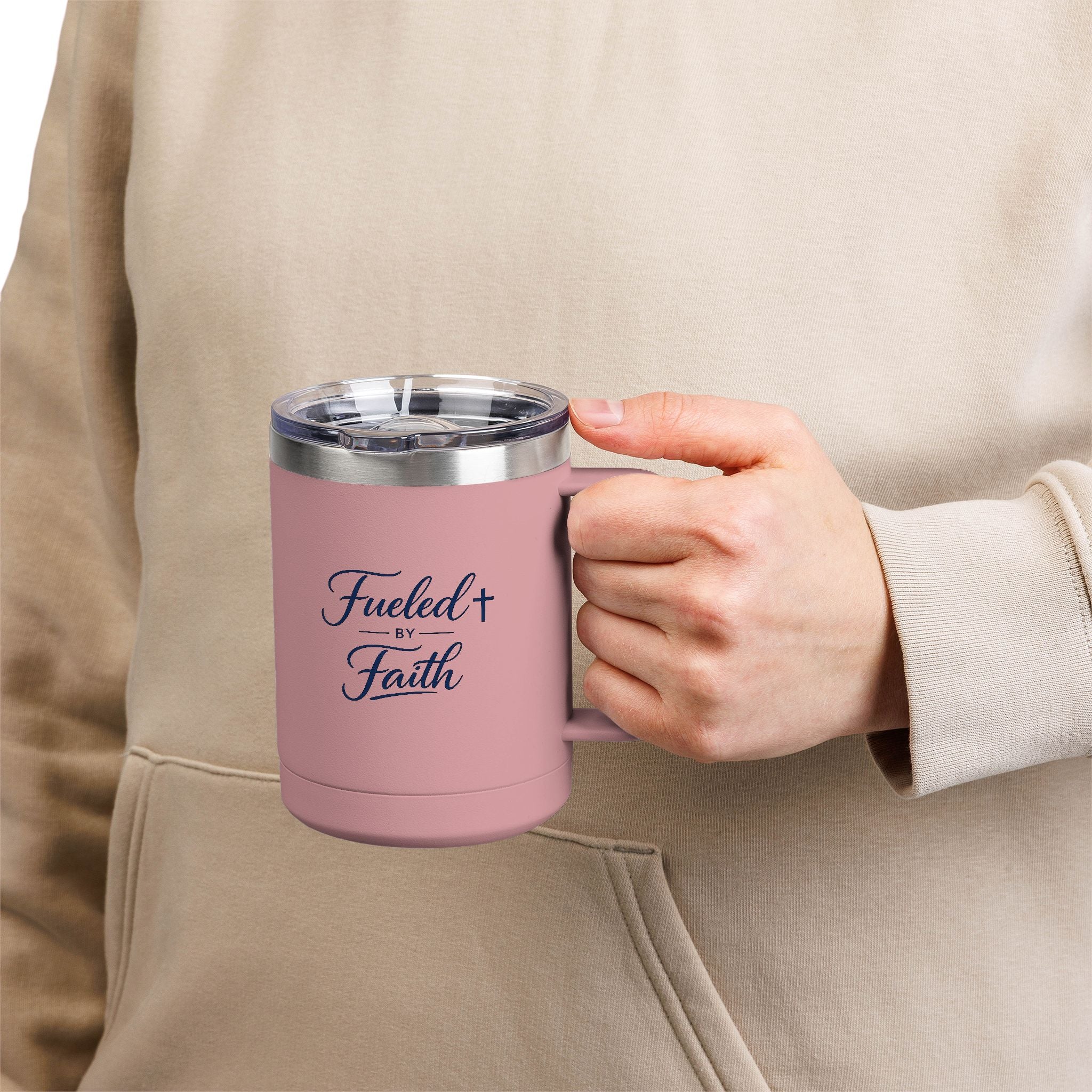 Fueled by Faith™ 15oz Insulated Coffee Tumbler with Handle & Lid | Stainless Steel Travel Mug