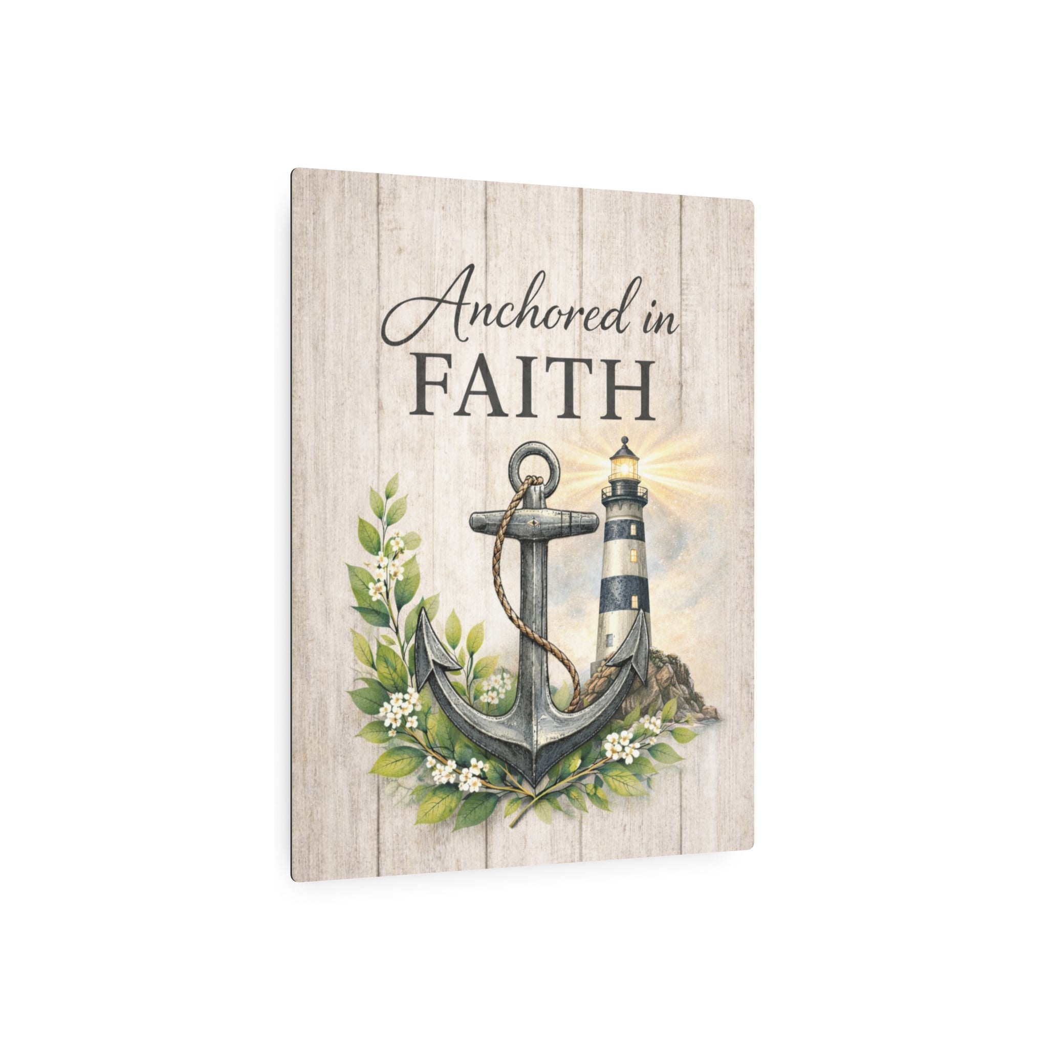 Anchored in Faith Metal Wall Art – Lighthouse Beacon Decor