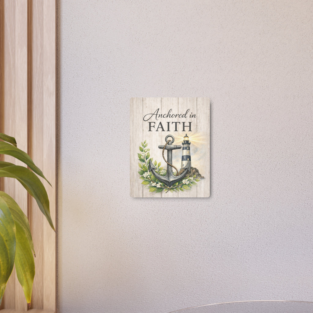 Anchored in Faith Metal Wall Art – Lighthouse Beacon Decor