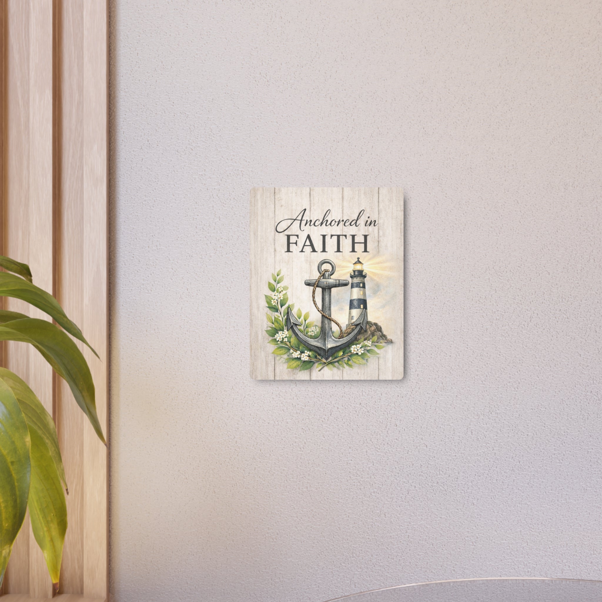 Anchored in Faith Metal Wall Art – Lighthouse Beacon Decor