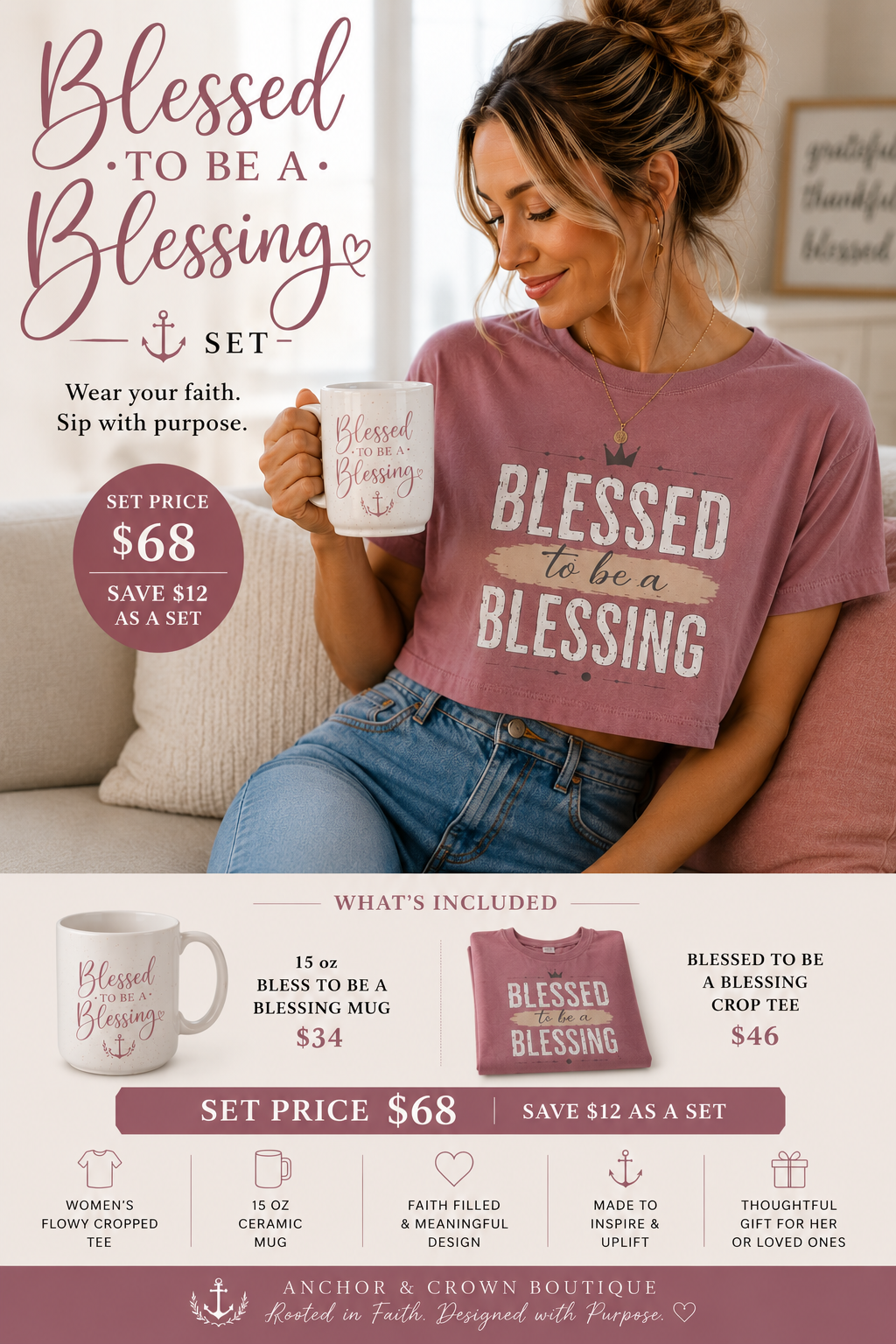 Blessed to Be a Blessing Morning Set | Faith-Inspired Tee & Mug Bundle