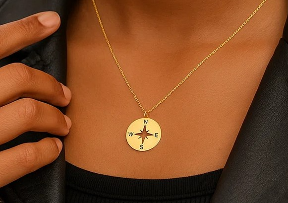 14K Gold Compass Necklace