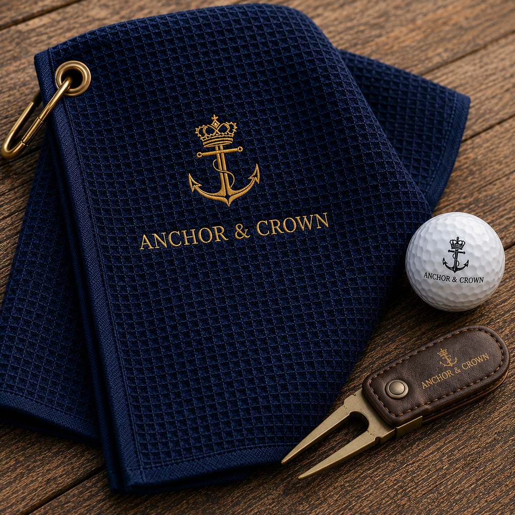 Steady Hands Golf Set™ – Leather Patch Hat, Golf Towel & 6 Golf Ball Set