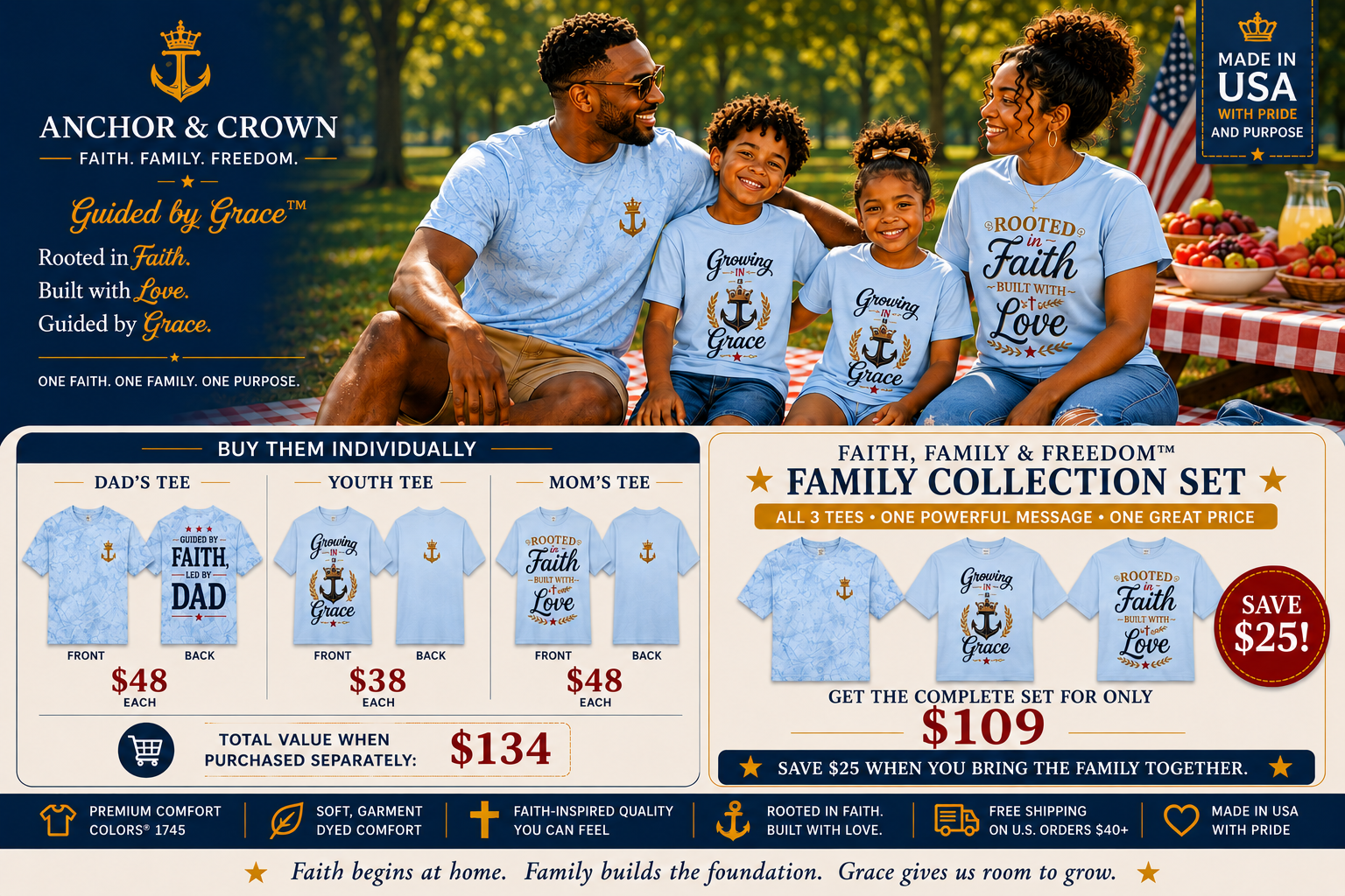 Faith Family & Freedom™ Coordinated Family T-Shirt Set
