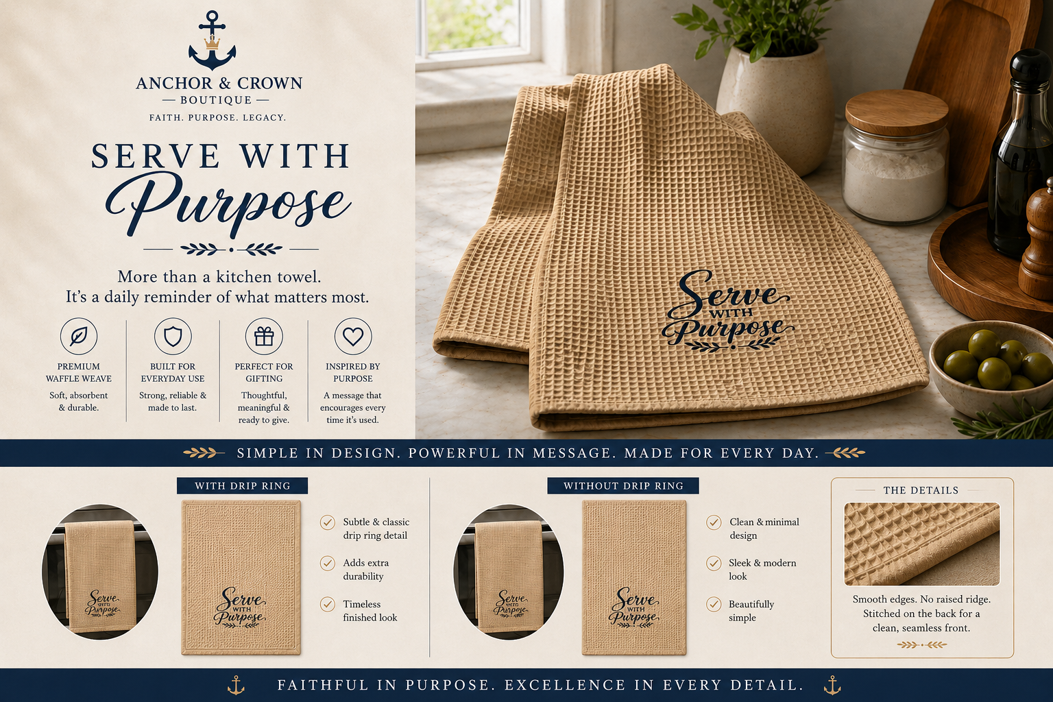 Serve With Purpose Waffle Weave Kitchen Towel | 16" x 25"
