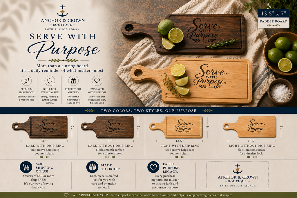Serve With Purpose Engraved Cutting Board | Maple or Walnut Kitchen Essential