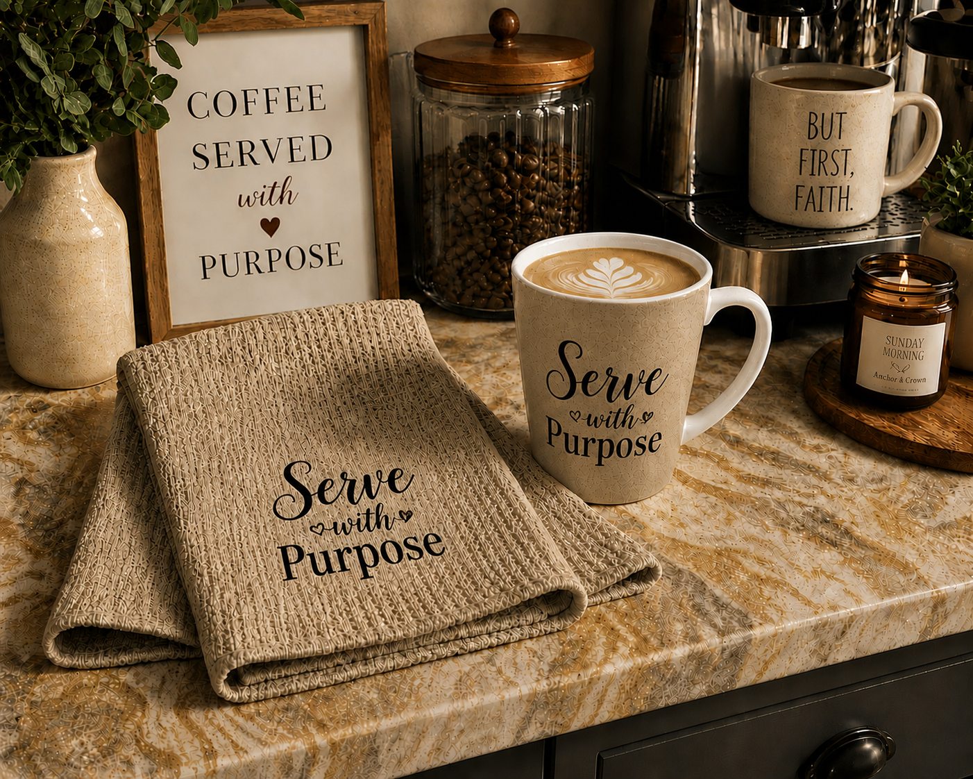 Serve with Purpose™ Kitchen Set | 12oz Mug & Waffle Weave Towel