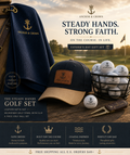 Steady Hands Golf Set™ – Leather Patch Hat, Golf Towel & 6 Golf Ball Set
